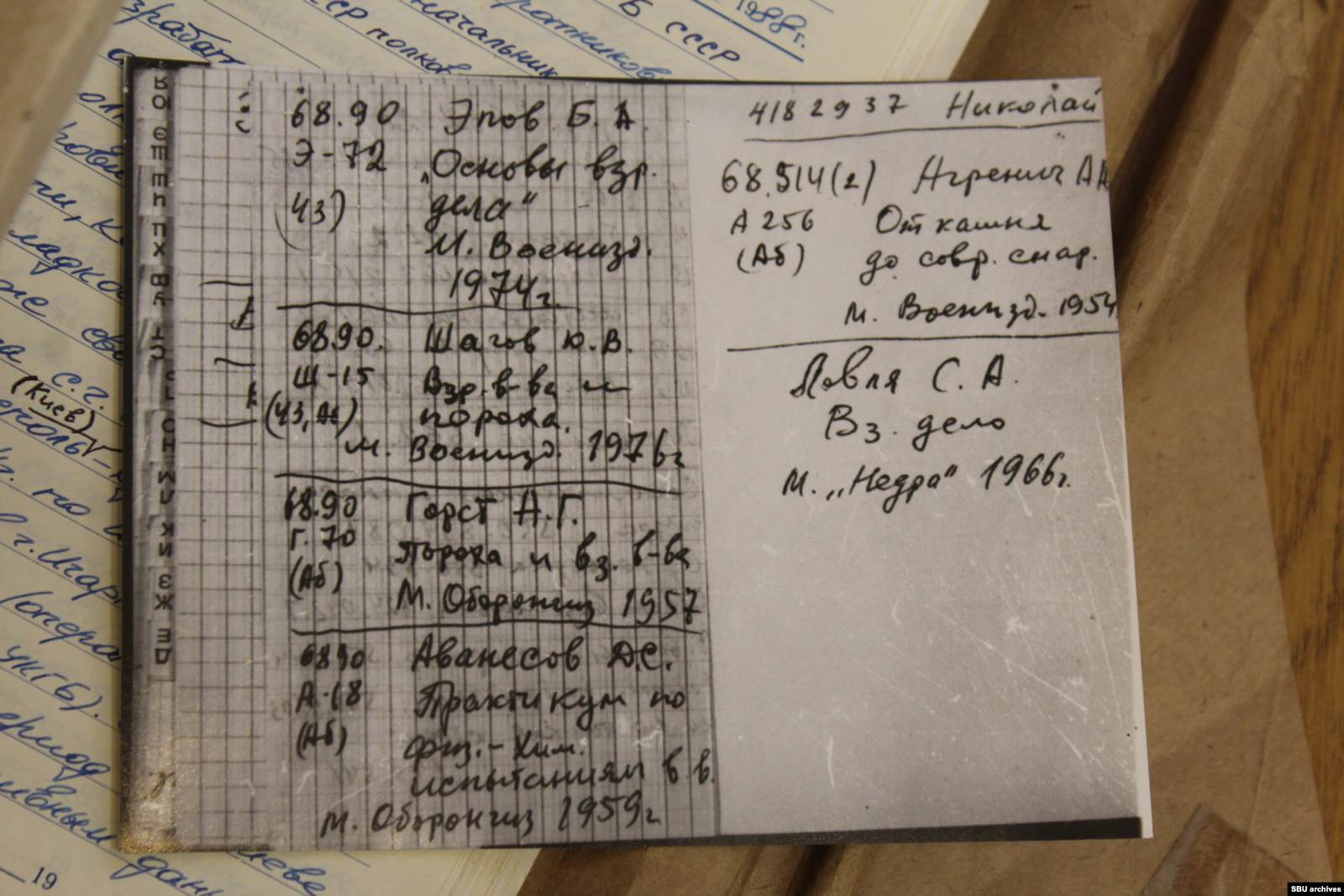 Выписки Василия Гриба со списком литературы из материалов дела КГБ