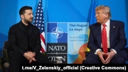 Netherlands -- Volodymyr Zelensky and Donald Trump, the Hague, 25Jun2025